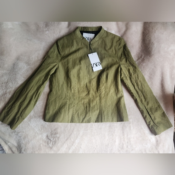 Zara Outfit Set Wrinkled Cropped Jacket + Full Skirt Zara Collection Green BNWT - Picture 9 of 13